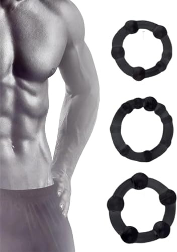VAEIORP Set di 3 Anelli Fallici con Perline Migliora la Rigidità dell'Erezione Anello per Pene e Testicoli per Uomo Perfetta Vestibilità Giocattolo Sensuale per Coppie (Nero)