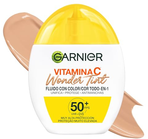 Garnier Vitamina C Wonder Tint Fluido [Tono Medio] Todo en 1 BB Cream con 5% de [Glicerina + Niacinamida + Vitamina C*] Uso Diario Unifica, Protege y Antimanchas FPS50+. 40ML