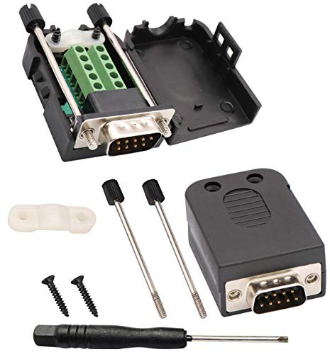 AAOTOKK DB9 Adattatore per Morsettiera a vite D-SUB da 9 Pin RS232 Maschio a 9 + 1 Pin/Vie Connettore Seriale Femmina Breakout Board Modulo di Segnale con Custodia (2Pezzi / Maschio)