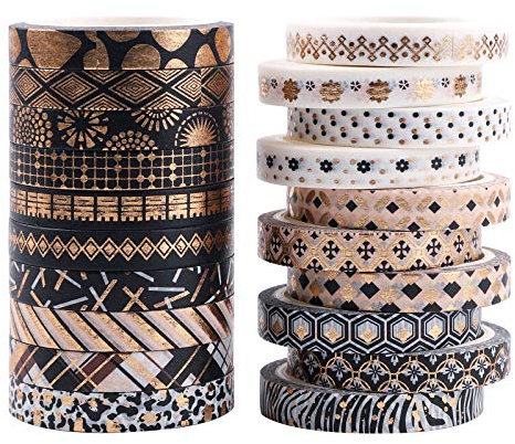 20 Rollen Washi-Klebeband-Set, dekoratives Goldstempelband, Bastelzubehör für DIY Bullet, Journal, Scrapbook, Planer und Geschenkverpackungen, Urlaubsdekoration, Büro, 7 mm x 5 m