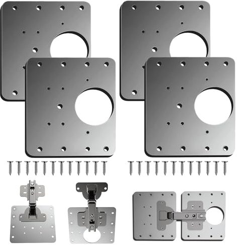 4 Pezzi Staffe per riparazione cerniere,Piastra Per Riparare Mobili Cerniere Per Ante,armadietti,cucine,credenze,porte,cerniere,con foro,in acciaio inox,staffe di fissaggio piatte con viti