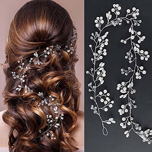 Fascia Per Capelli Da Sposa Matrimonio Cristallo Capelli Vite Copricapo Da Nuziale Perla Per Donne Damigelle D'onore Argento 1 Pezzo