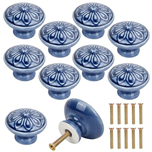 AvoDovA 10 Pezzi Pomelli in Ceramica, Pomolo per Mobile, Manopole dei Cassetti, Manopole per Mobili da Cucina, Pomelli per Armadietto Maniglia, Pomelli Vintage Fatti a Mano, Pomelli per Porta, Grigio