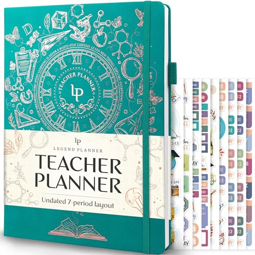 Legend – Planificateur pour enseignant – Livre de plan de cours non daté pour enseignants avec calendriers hebdomadaires et mensuels – Organisation de la salle de classe et planificateur annuel