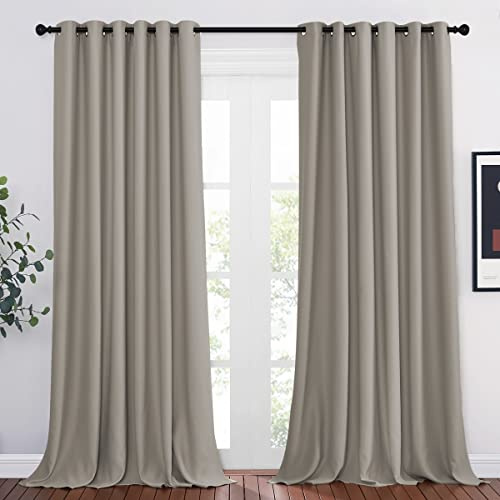 PONY DANCE Tende Oscuranti per Interni - Tende Camera da Letto Pannelli Divisori per Casa Tende Termiche con Anelli Tende Soggiorno Moderne 2 Pezzi L 200 x A 260 cm, Sabbia