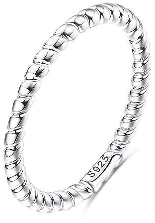 Milacolato 925 Silber Ring Für Damen Mädchen 18-Karat Weißgold Plattierte Twist-Band-Ringe Aus Sterlingsilber 1,5mm Dünner Fingerring Hochzeit Verlobung Versprechen Ringe Größe 60
