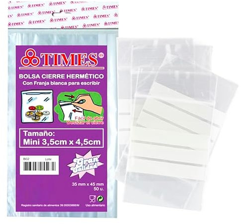 Pack 600 Bolsas 35 mm x 45 mm Herméticas Plástico Cierre Zip Transparentes con Banda Escritura | Aptas para Uso Alimentario y Congelación Muy Resistentes