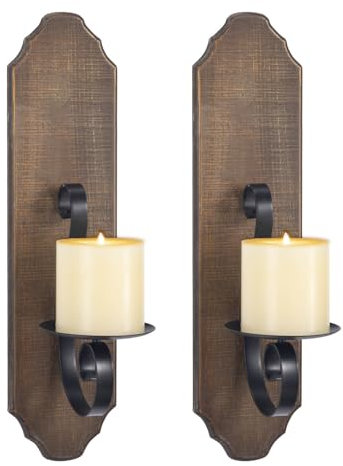 ZYOOO Wandkerzenhalter-Set Holz aus Metall (2er Set),Kerzenhalter auf rustikale Holz,Wandleuchter,Wand Deko
