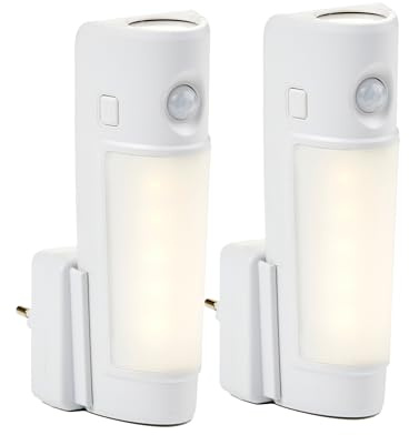 Northpoint Prese a LED, luce notturna, colore bianco, lampada da parete multifunzione con sensore di movimento, ricarica a induzione, batteria di emergenza, interruzione di corrente (set da 2, modello
