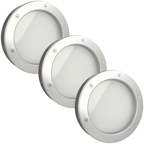 MLS Hublot B4000, Set de 3 Pièces, en Aluminium, Verre de Sécurité Feuilleté, Convient aux Portes de 40 mm D'épaisseur, Vis de Fixation Visibles des Deux Côtés, Ø 250 mm, Verre Dépoli, Argenté