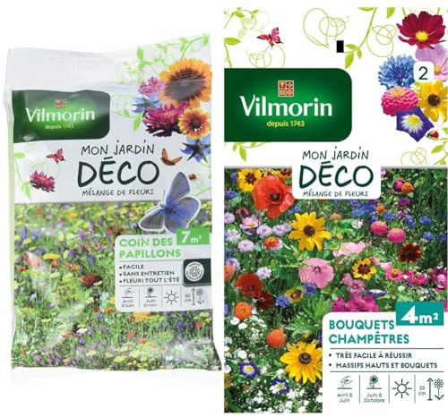 Vilmorin 5867607 Pack de Graines Mélange de Fleurs Coin des Papillons 7 m² & 5859542 Pack de Graines Fleur pour Bouquets Champêtres