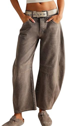 CHARTOU Pantalones de mezclilla tipo harén estilo Boyfriend para mujer, holgados, de tiro medio, holgados, de pierna ancha