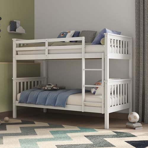 Flair Furnishings - Detachable Double Bunk Bed, Heavy Duty Wooden Bunk Bed for Kids, Secure Ladder for Easy Access, Sleek and Stylish (White)