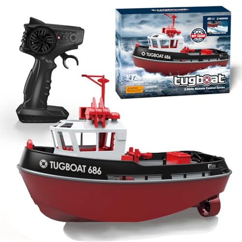 Yoyoom RC Boat, 1/72 RC Tugboat for Pools and Lakes, 2.4Ghz High-Speed Remote Control Boat with LED Lights and Low Battery Alarm for Teen and Adults