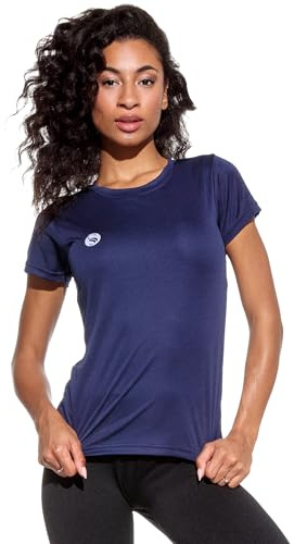 T-shirt de sport léger pour femme - Respirant, séchage rapide et élastique - Idéal pour le fitness, la course, le yoga - T-shirt fonctionnel dans de nombreuses couleurs et tailles, bleu marine, S
