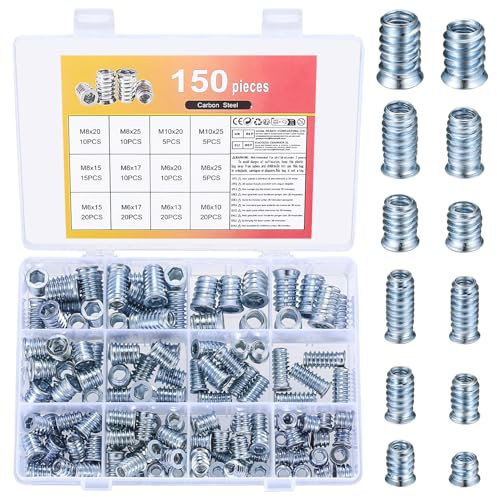150 Pz Boccole Filettate per Legno, Inserti Filettati per Legno, M6 M8 M10 Dadi Esagonali Inserti Filettati Hardware, Viti a Esagono Incassato Dado Esagonale Inserti per Mobili in Legno