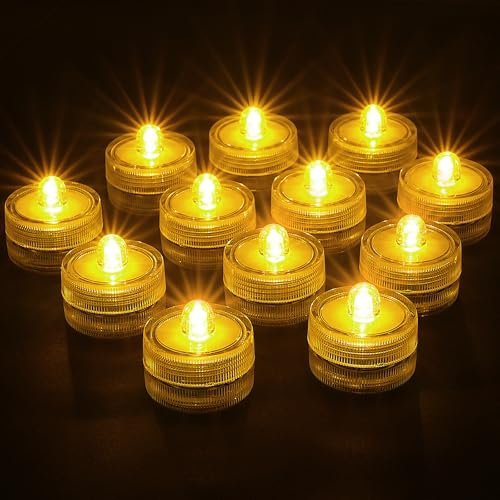 AMFUN Luce LED sommergibile, 12 Pezzi Candele a LED Senza Fiamma, Impermeabile Subacquea Mini Luce Decorativa per Laghetto, Piscina, Acquario, Vaso, Festa, Festival, Bianco Caldo