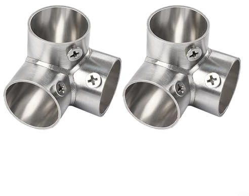 Puupaa Lot de 2 raccords de tuyau en acier inoxydable à bride à angle droit de 26 mm de diamètre intérieur pour tringle à vêtements, étagères, meubles de construction, serre (3 voies)