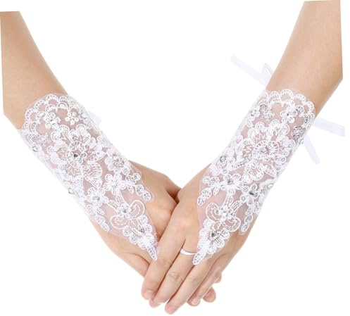 COLLBATH Spitzenhandschuhe Für Mädchen Bühnenhandschuhe Blumenmädchenhandschuhe Fingerlose Hochzeitshandschuhe Kinder-kleiderhandschuhe