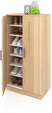 duehome | Zapatero Armario, Mueble Auxiliar Acabado en Color Roble Canadian, Medidas: 55 cm (Largo) x 108 cm (Alto) x 36 cm (Fondo)