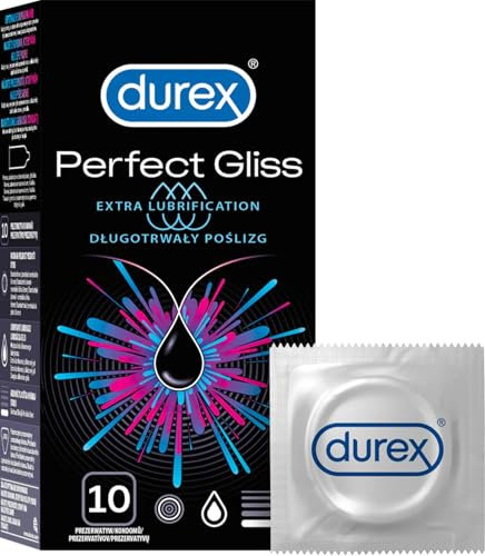 Durex Perfect Gliss Preservativi Extra Lubrificati 10 Pezzi - Ultra Scorrevoli,Massimo Piacere e Comfort