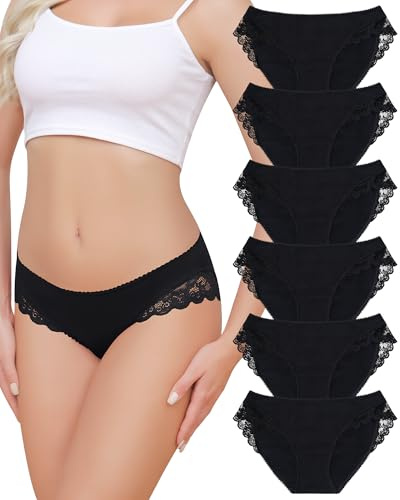 Aijolen Culotte en Coton Femme Slip Femmes Doux Culotte Dentelle sous-Vêtements Féminins Soft Hipster Panties Underwear Women Élastique Shorty Taille Basse Lot de 6