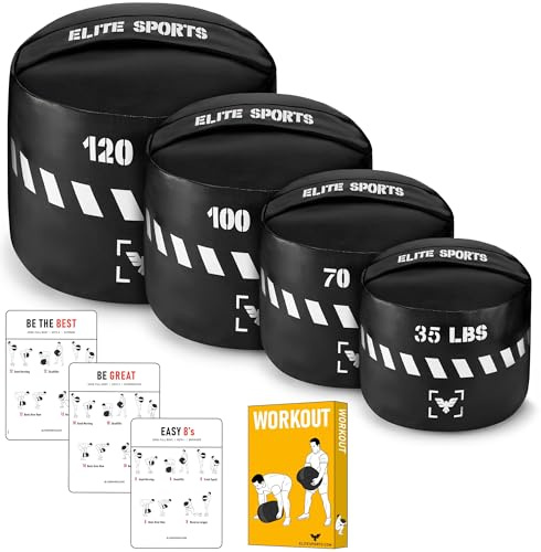 Elite Sports Strapazierfähiger Workout-Sandsack - ungefüllte, langlebige Sandsäcke für Powerlifting, Kampftraining und Ganzkörpertraining (schwarz, 31,8 kg)
