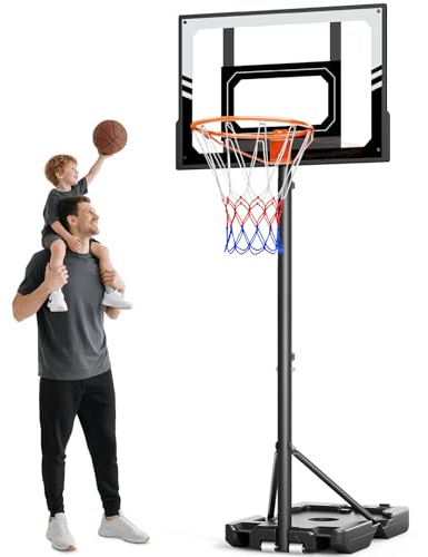 Cestino da basket per bambini da 107 a 213 cm, con supporto e ruote, regolabile in altezza con retro in policarbonato infrangibile, regalo per bambini, grigio