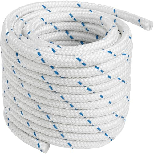 Treccia Multiuso 10 mm x 10 m – Corda Nautica Bianco con Spia Blu – Stabilizzata ai Raggi UV – Resistente ad Intemperie e Agenti Atmosferici – Per Mare, Giardino e Fai-da-te – LEMAG SRL