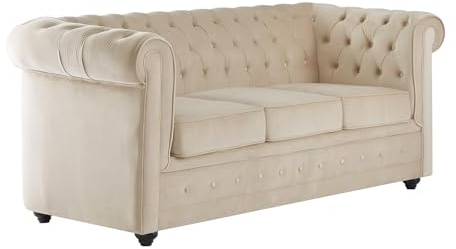 Vente-unique - Divano letto 3 posti Chesterfield - velluto - beige