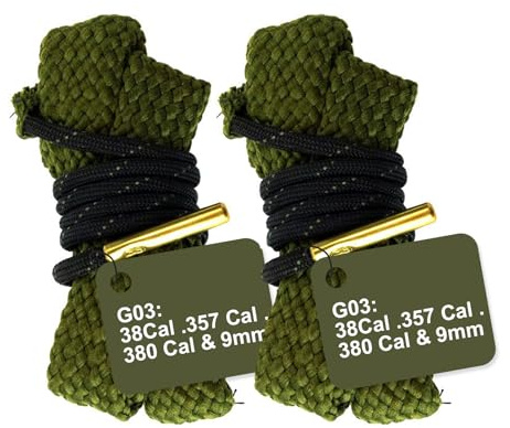 Trpoey Cuerda para Limpiar cañones de Armas con cerdas de latón 5.56/9/7.62/12 GA (2 X G03:.38Cal .357 Cal .380 Cal & 9mm)