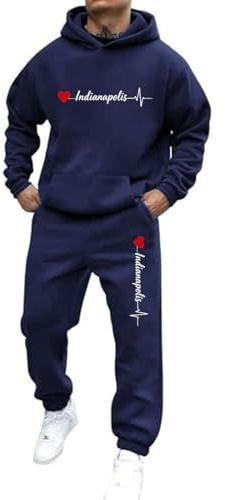 Udbeksid Tuta Uomo Completo Da Felpata Completa Invernale 2 Pezzi Set con Cappuccio e Pantaloni Coulisse Sportiva Maniche Lunghe Abbigliamento Termica Jogging Leggera Suit Stampa Tute Casual