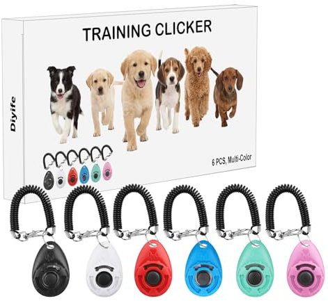Diyife Clicker Chien Dressage avec Dragonne élastique & Grand Bouton, 6 PCS