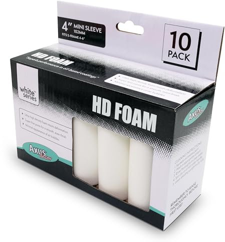 Axus Decor Lot de 10 mini manchons de rouleau en mousse HD 100 mm (série blanche), ultra haute densité, utilisation avec peintures à base d'huile et vernis, pour des travaux de finition détaillés