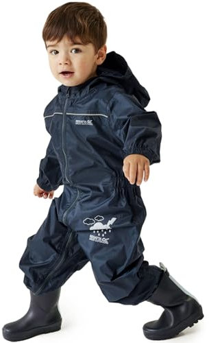 Regatta Unisex Kids All-in-One Waterproof Puddle Suit | Hooded, Durable, Water Repellent, Breathable & Lightweight Rain Suit with Reflective Trims for Boys and Girls