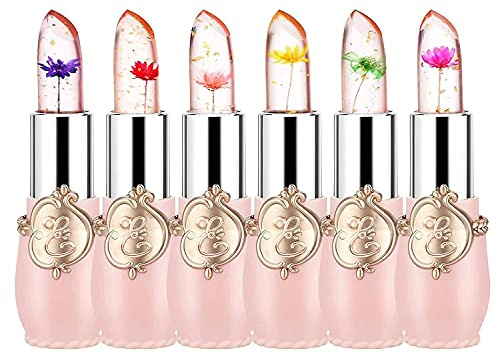 Pack of 6 Crystal Flower Jelly Lipstick, FirstFly Long Lasting Nutritious Lip Balm Lips Moisturizer Magic Temperature Color Change Lip Gloss (B)