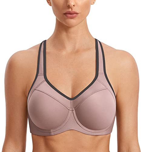 SYROKAN Women's High Impact Sports Bra Underwire Full Support Racerback Padded Running Bra Brick 36DD