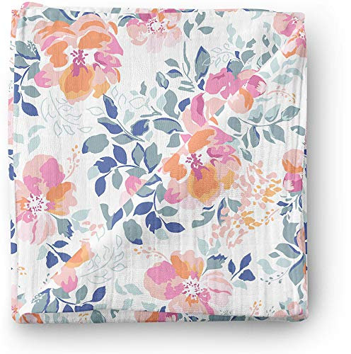 Aenne Baby Musselin Baby Pucksack Pucktuch Puckdecke, Blumen Lila RosaRegenbogen, Dimensionen 120 x 120 cm, 1 Stück, luxuriöse weiche und seidige Bambusbaumwolle, Babyduschengeschenke