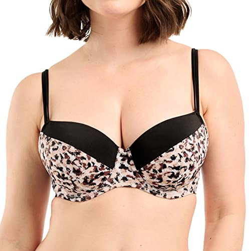 SANS COMPLEXE Sunset Stay_78HAI78 Haut de Maillot de Bain, Soutien Gorge Coques avec Armatures, Imprime Animal Noir Sable, 95D Femme