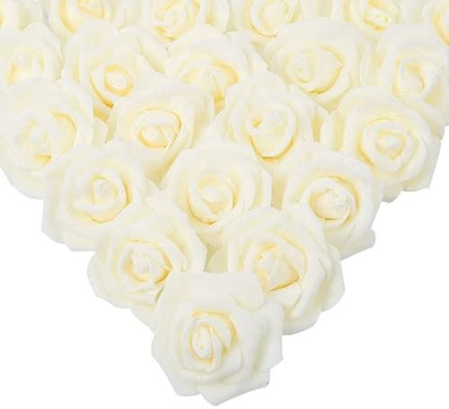 RunFar shop 50er Schaumrosen Künstliche Blumen Rosenköpfe Rosenblüten Foamrosen in Creme Brautstrauß DIY Party Hause Hochzeit Deko zum Basteln
