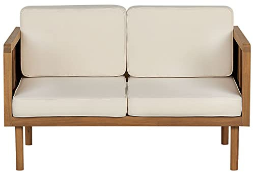 Beliani Outdoor 2-Sitzer Loungesofa Akazienholz Hellbraun Auflagen beige Rustikal Baratti