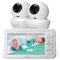 Babysense Video Baby Monitor with 2 Cameras and Audio, 720p 5 HD Split-Screen, Adjustable Night Light, White Noise and Lullabies, Long Range, 4xZoom, 4000mAh Battery, IPS Display, Model: HDS2
