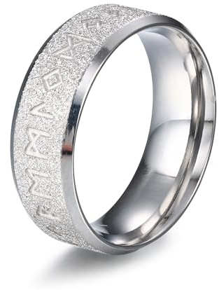 GTHIC Gioielli vichinghi in acciaio inossidabile Rune norvegesi Furthank Anelli per uomo Donna Anello a fascia smerigliato Regalo gioielli Argento Taglia 8