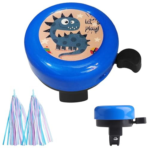 UYUYong Fahrradklingel Kind 1 Stück Fahrrad-klingel Dinosaurier mit 1 Paar Lenker Quasten Klingel Fahrrad Kinder Fahrradklingel Blau für Fahrräder Balance Bike Tretroller