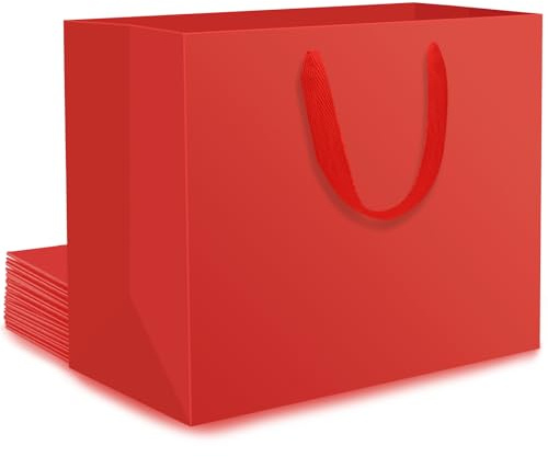 EUSOAR Sacchetti Regalo Rosso - 10 Pezzi Buste di Carta con Manici - 230GSM Busta Carta Compleanno - M 27x8x21cm Gift Bags Party Festa - Buste Regalo Matrimonio Shopper
