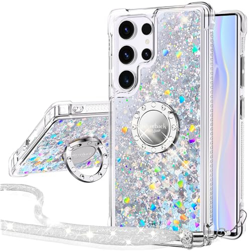 Silverback Skal för Samsung Galaxy S25 Ultra, Glitter Silikon med Ständer, Flytande Gel Skyddsfodral för Samsung S25 Ultra - Silver