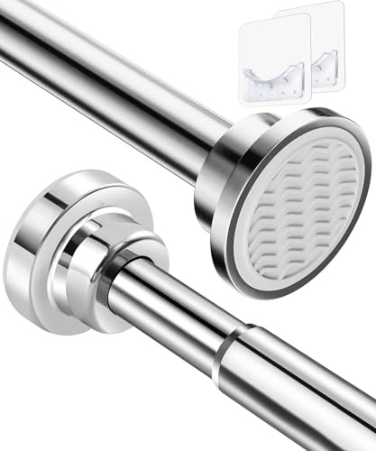 Bingobang Stainless Steel Extendable Shower Curtain Rod Tension Pole, Net Voile Shower Curtains Rail, Adjustable No-drilling Telescopic Rods Extendable for Bathroom (70-130CM, Silver)