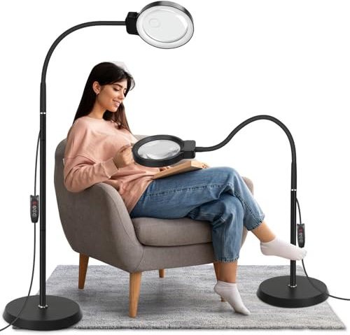 Floor Magnifying Glass with Light and Stand,10X/20X Magnifying Lamp, 72 LED Light with 3 Colour Temperatures and 10 Levels Adjustable Brightness, Magnifier with Light for Hobbies Crafts Reading