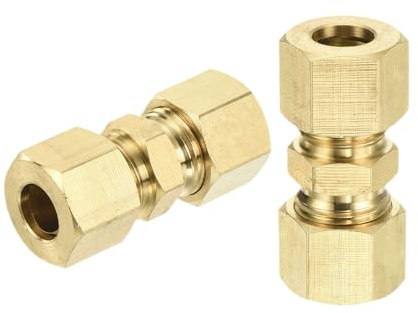 sourcing map 3Pcs Brass Compression Tube Fitting, 5/16 Tube OD x 5/16 Tube OD Connector Straight Coupling Adapter Union Fittings
