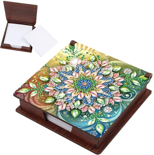 JISHSHAY Diamond Painting Boîte à Notes Mandala Diamant Painting Boîte pour Bloc-notes Peinture Diamant Kit Broderie Point de Croix Puzzle Bricolage Note Box, avec 160 Feuilles de Papier
